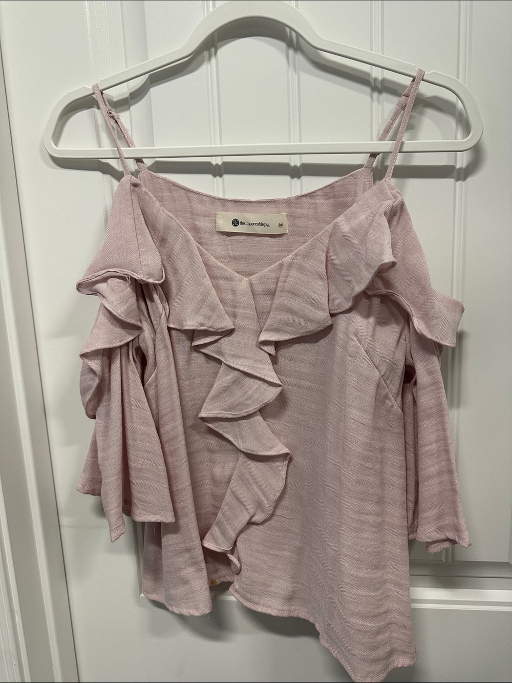 The Impeccable Pig Dusty Rose Ruffle Cold-Shoulder Camisole